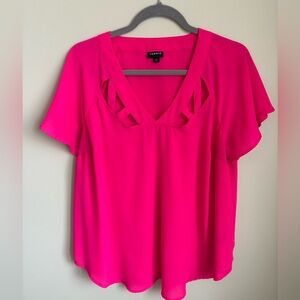 Torrid Hot Pink Flutter Sleeve Cutout V-Neck Blouse Size 00
